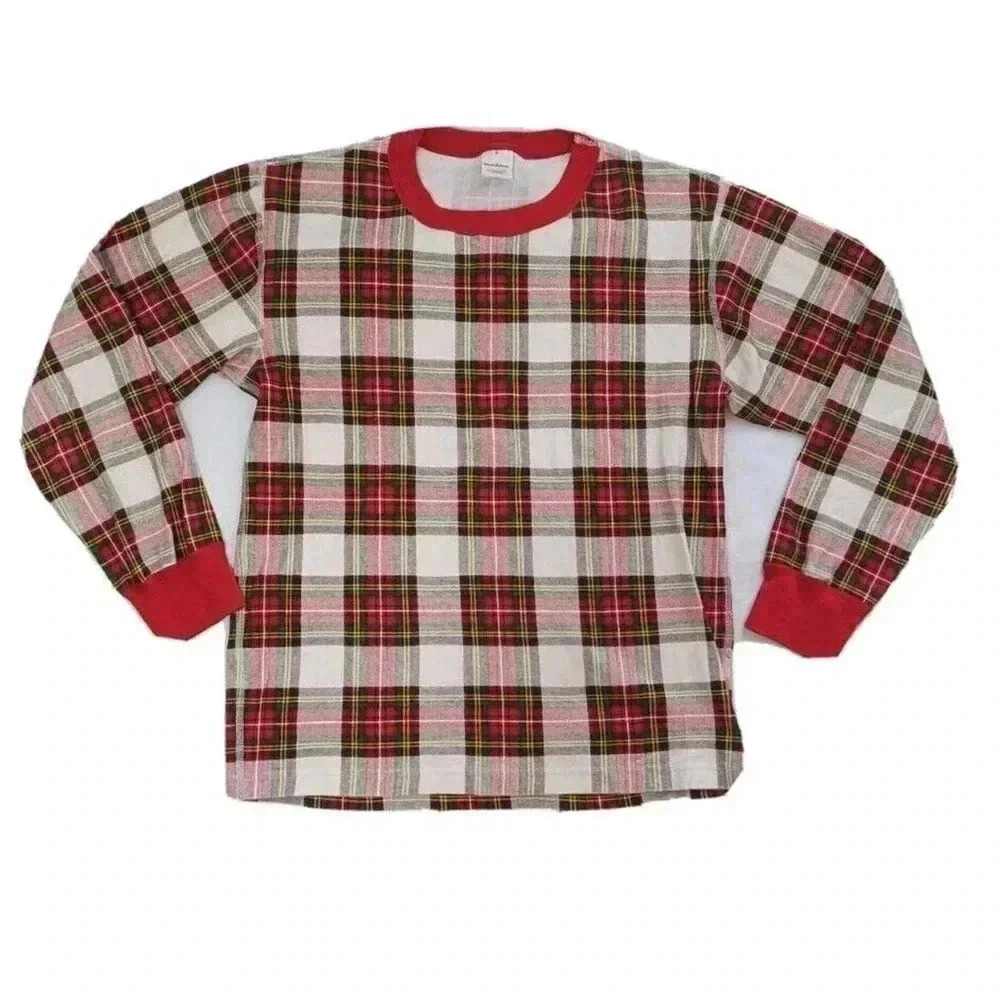 Hanna Andersson Adult Unisex Long John Pajama Top Sz M Family Holiday Plaid Red